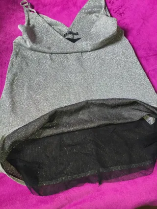 Vestido Bershka glitter plateado negro