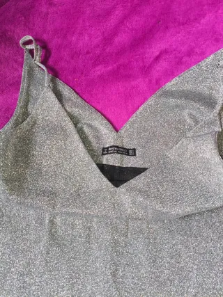 Vestido Bershka glitter plateado negro
