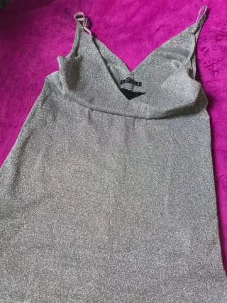 Vestido Bershka glitter plateado negro