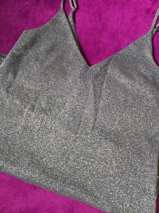 Vestido Bershka glitter plateado negro