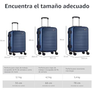 Amazon Basics Equipaje de mano rígido expandible: maleta de viaje ABS con 4 ruedas giratorias dobles; diseño ligero y resistente a los arañazos, 37,5 x 25,5 x 55 cm, azul marino NUEVO