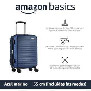 Amazon Basics Equipaje de mano rígido expandible: maleta de viaje ABS con 4 ruedas giratorias dobles; diseño ligero y resistente a los arañazos, 37,5 x 25,5 x 55 cm, azul marino NUEVO