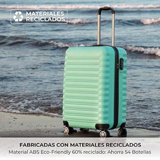 NUMADA-Juego de Maletas Rígidas 3pzs. Maleta Cabina 53cm, Maleta Mediana 63cm y Neceser. Set de Maletas de Viaje ABS Eco Friendly, 4 Ruedas Dobles, Resistentes, Ligeras y Seguras (Verde) NUEVO