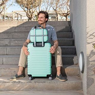 NUMADA-Juego de Maletas Rígidas 3pzs. Maleta Cabina 53cm, Maleta Mediana 63cm y Neceser. Set de Maletas de Viaje ABS Eco Friendly, 4 Ruedas Dobles, Resistentes, Ligeras y Seguras (Verde) NUEVO