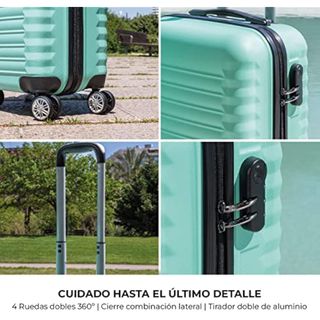 NUMADA-Juego de Maletas Rígidas 3pzs. Maleta Cabina 53cm, Maleta Mediana 63cm y Neceser. Set de Maletas de Viaje ABS Eco Friendly, 4 Ruedas Dobles, Resistentes, Ligeras y Seguras (Verde) NUEVO