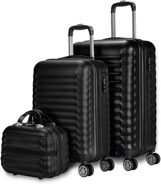 NUMADA-Juego de Maletas Rígidas 3pzs. Maleta Cabina 53cm, Maleta Mediana 63cm y Neceser. Set de Maletas de Viaje ABS Eco Friendly, 4 Ruedas Dobles, Resistentes, Ligeras y Seguras (Verde) NUEVO
