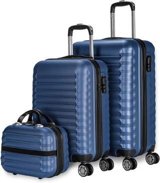 NUMADA-Juego de Maletas Rígidas 3pzs. Maleta Cabina 53cm, Maleta Mediana 63cm y Neceser. Set de Maletas de Viaje ABS Eco Friendly, 4 Ruedas Dobles, Resistentes, Ligeras y Seguras (Verde) NUEVO