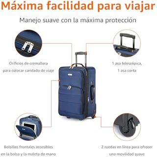 Amazon Basics Juego de Equipaje Blando de 2 Piezas, Maleta de Mano Expandible (58 cm) y Bolsa de Mano (25 cm), Ligeros, 100% Poliéster, Apilable, Azul Marino