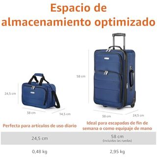 Amazon Basics Juego de Equipaje Blando de 2 Piezas, Maleta de Mano Expandible (58 cm) y Bolsa de Mano (25 cm), Ligeros, 100% Poliéster, Apilable, Azul Marino
