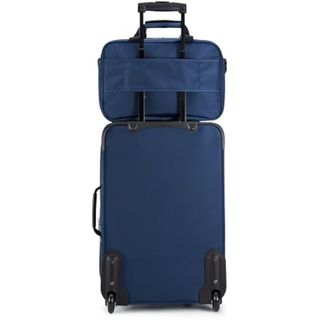 Amazon Basics Juego de Equipaje Blando de 2 Piezas, Maleta de Mano Expandible (58 cm) y Bolsa de Mano (25 cm), Ligeros, 100% Poliéster, Apilable, Azul Marino