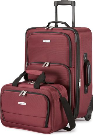 Amazon Basics Juego de Equipaje Blando de 2 Piezas, Maleta de Mano Expandible (58 cm) y Bolsa de Mano (25 cm), Ligeros, 100% Poliéster, Apilable, Azul Marino