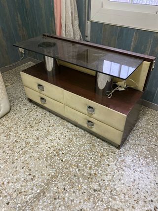 Mesita de noche madera y cristal