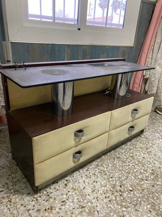 Mesita de noche madera y cristal