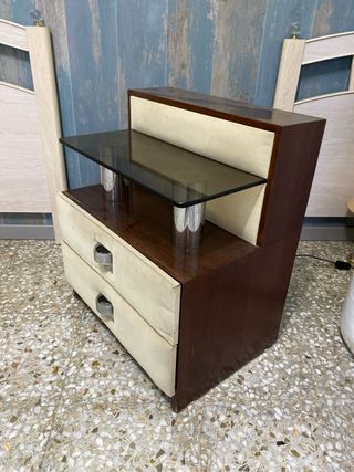 Mesita de noche madera y cristal