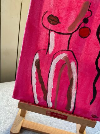 Cuadro abstracto mujer rosa acrílico