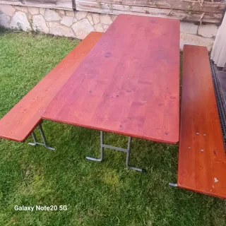 Mesa y banco plegables madera pino