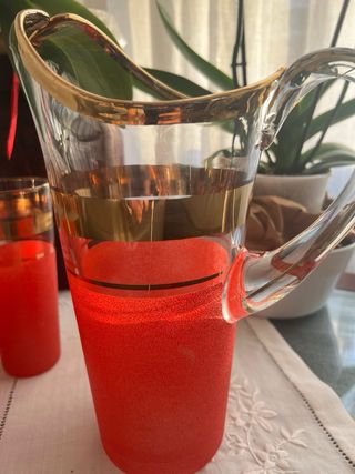 Jarra y vaso vintage cristal dorados