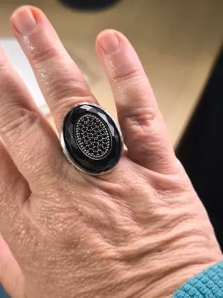 Anillo Plata Piedra Negra y Circonitas