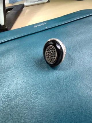 Anillo Plata Piedra Negra y Circonitas