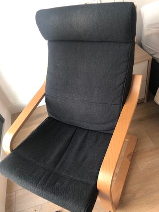 Sillón hamaca Ikea madera y tela gris