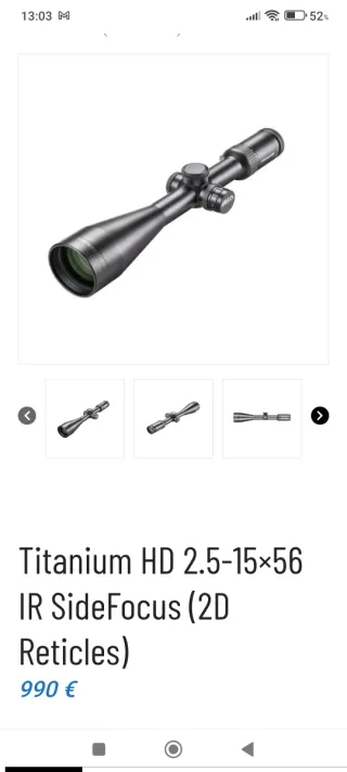 Visor Delta Titanium HD 2.5-15x56 con torreta