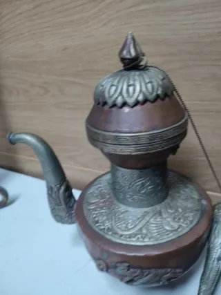 Tetera antigua cobre y metal plateado