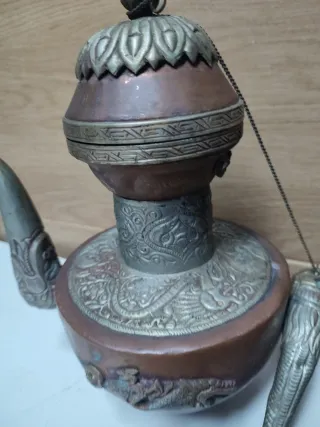 Tetera antigua cobre y metal plateado