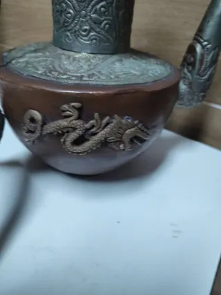 Tetera antigua cobre y metal plateado