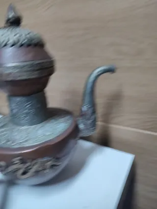 Tetera antigua cobre y metal plateado