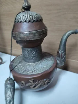 Tetera antigua cobre y metal plateado