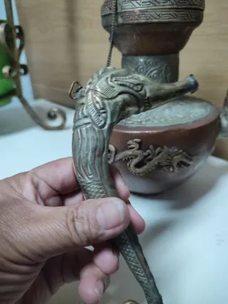 Tetera antigua cobre y metal plateado