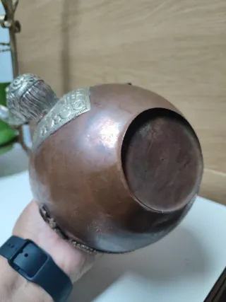 Tetera antigua cobre y metal plateado