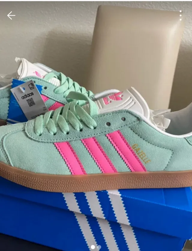 adidas gazelle silver green womens Women's adidas Gazelle Bold Clear Mint/Lucid Blue/Gold Metallic / 7.5
