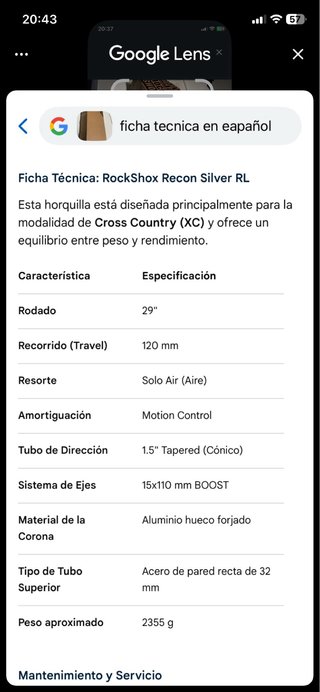 Rock Shox Recon Suspensión Delantera