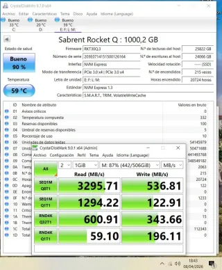 NVMe 1TB Sabrent Rocket Q PCIe M.2 SSD smart OK
