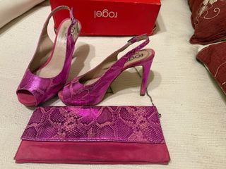Zapatos tacón rosa y dorado T38