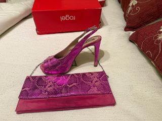 Zapatos tacón rosa y dorado T38