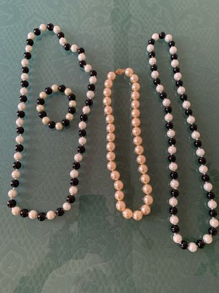 Conjunto Collares y Pulsera Perlas Bisutería