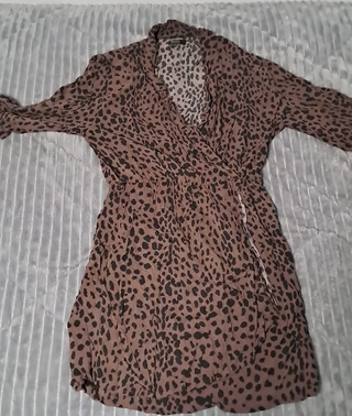 Vestido cruzado estampado leopardo Blanco Talla S