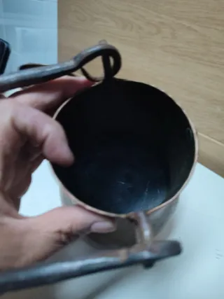 Cántaro cobre vintage con asa hierro boca 9/18/15