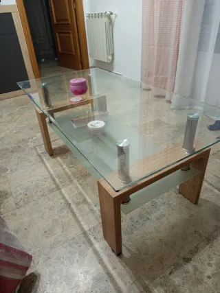 Mesa de centro cristal y madera