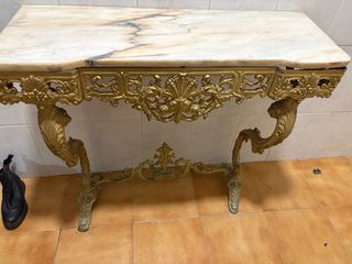 Mesa consola antigua mármol y metal dorado