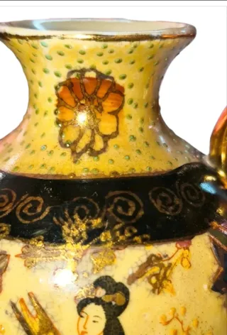 Jarrón Antiguo Porcelana Asiática Dorado