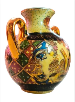 Jarrón Antiguo Porcelana Asiática Dorado