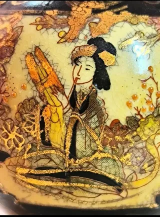 Jarrón Antiguo Porcelana Asiática Dorado