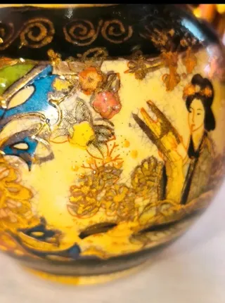 Jarrón Antiguo Porcelana Asiática Dorado