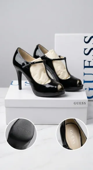 Zapatos Guess Tacón Negro Peep Toe