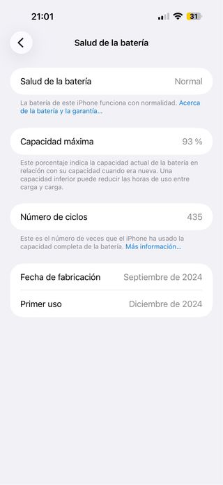 iPhone 16 Pro Max 256GB blanco 93% bateria