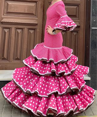 Traje de Flamenca Lunares Rosa Talla 34