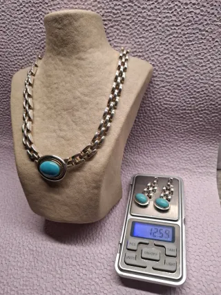 Collar y Pendientes Plata 925 Turquesa y Pulsera